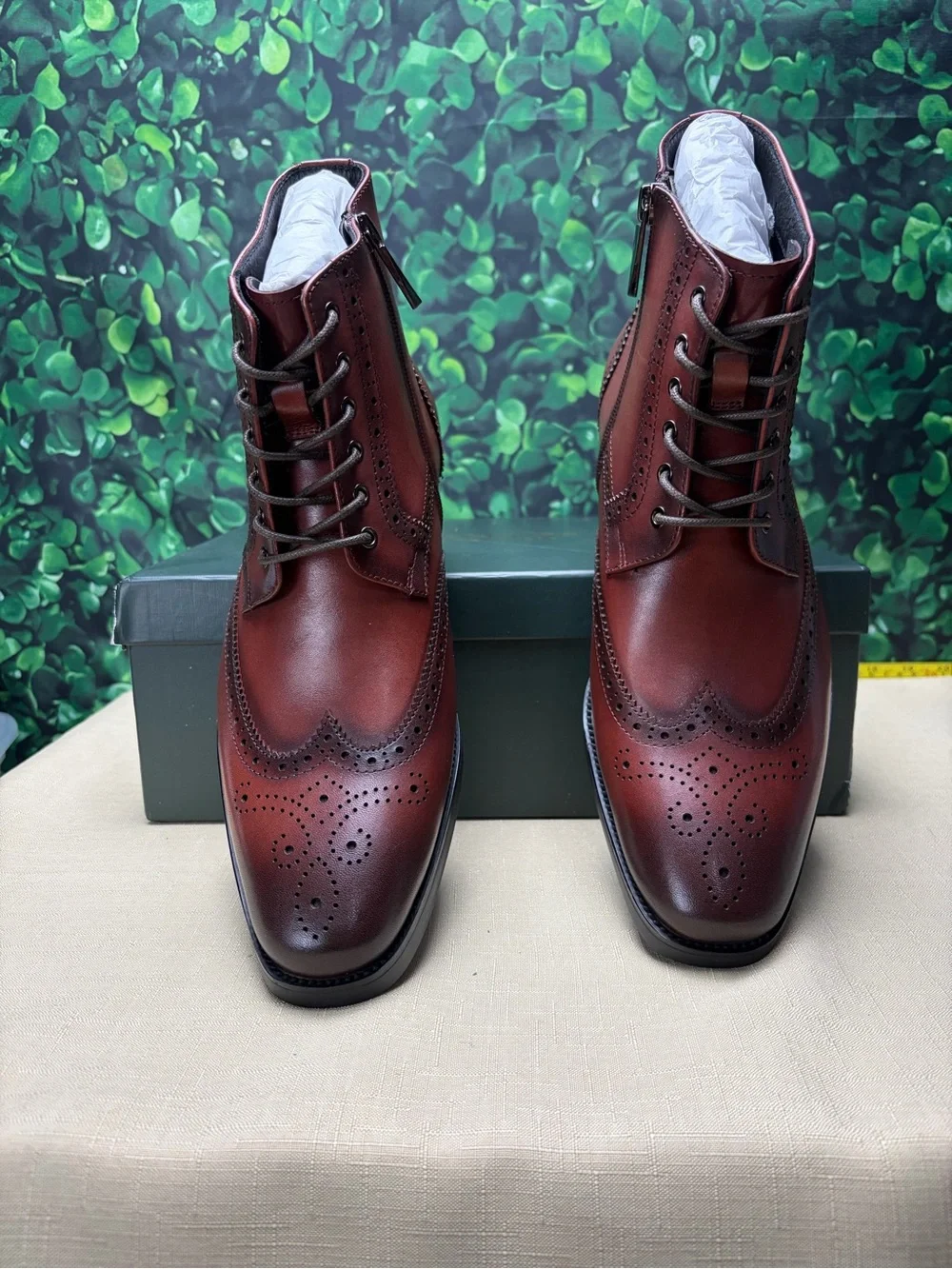 Men's Burgundy Leather Chukka Brogue Boots - Classic Lace-Up